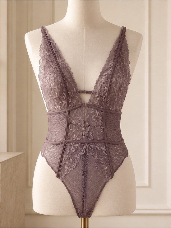 La Vie En Rose Other - NWT La Vie en Rose Mauve Lace Plunge Bodysuit Teddy Size M